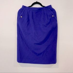 Vintage Royal Blue Cache D’or Pencil Skirt side pockets Wool Cashmere England